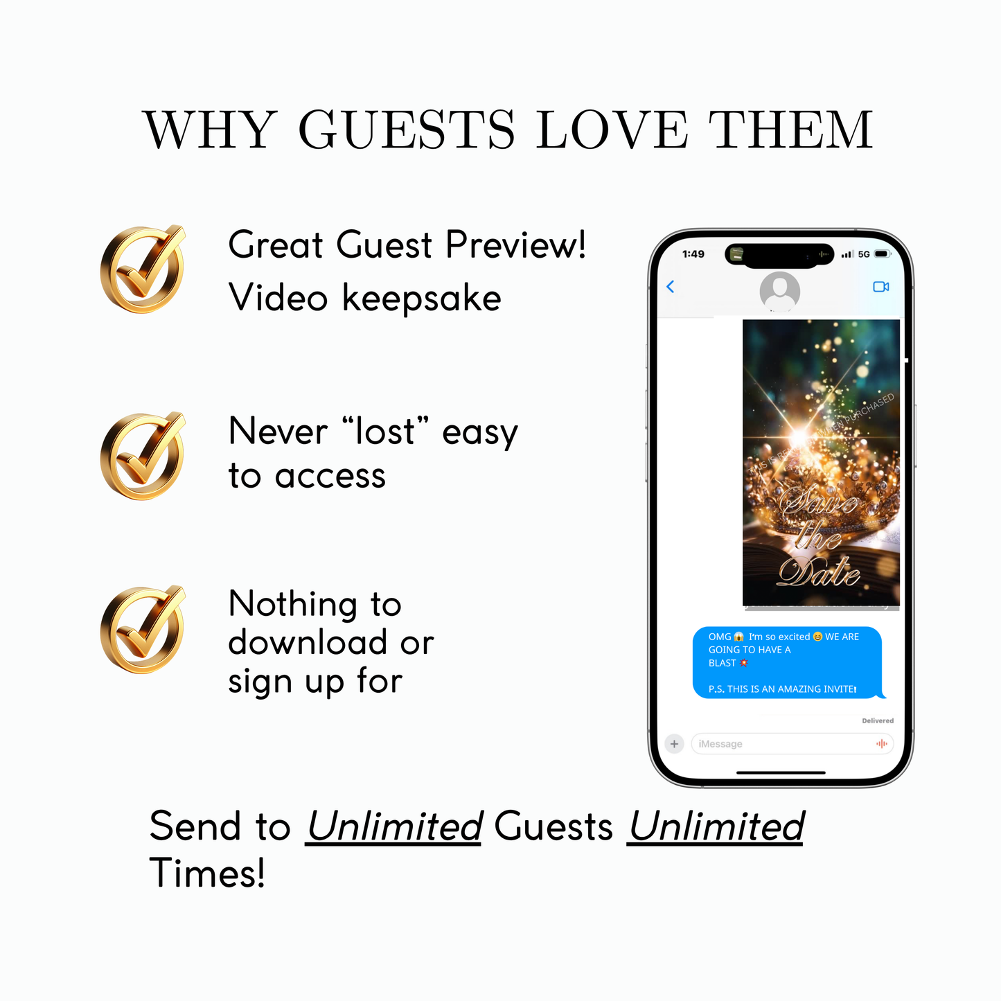 White and Gold Quinceañera Invitation | Royal Princess Video Invite with RSVP Website | Editable Canva Template | Elegant Gold Dress Sweet 16 Digital Evite