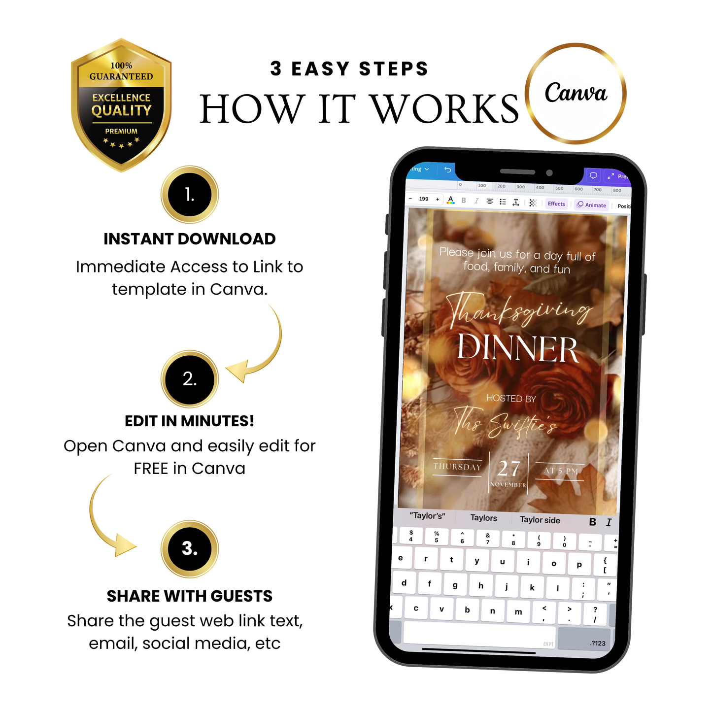 Thanksgiving Video Invitation, Animated Friendsgiving Digital Mobile Evite