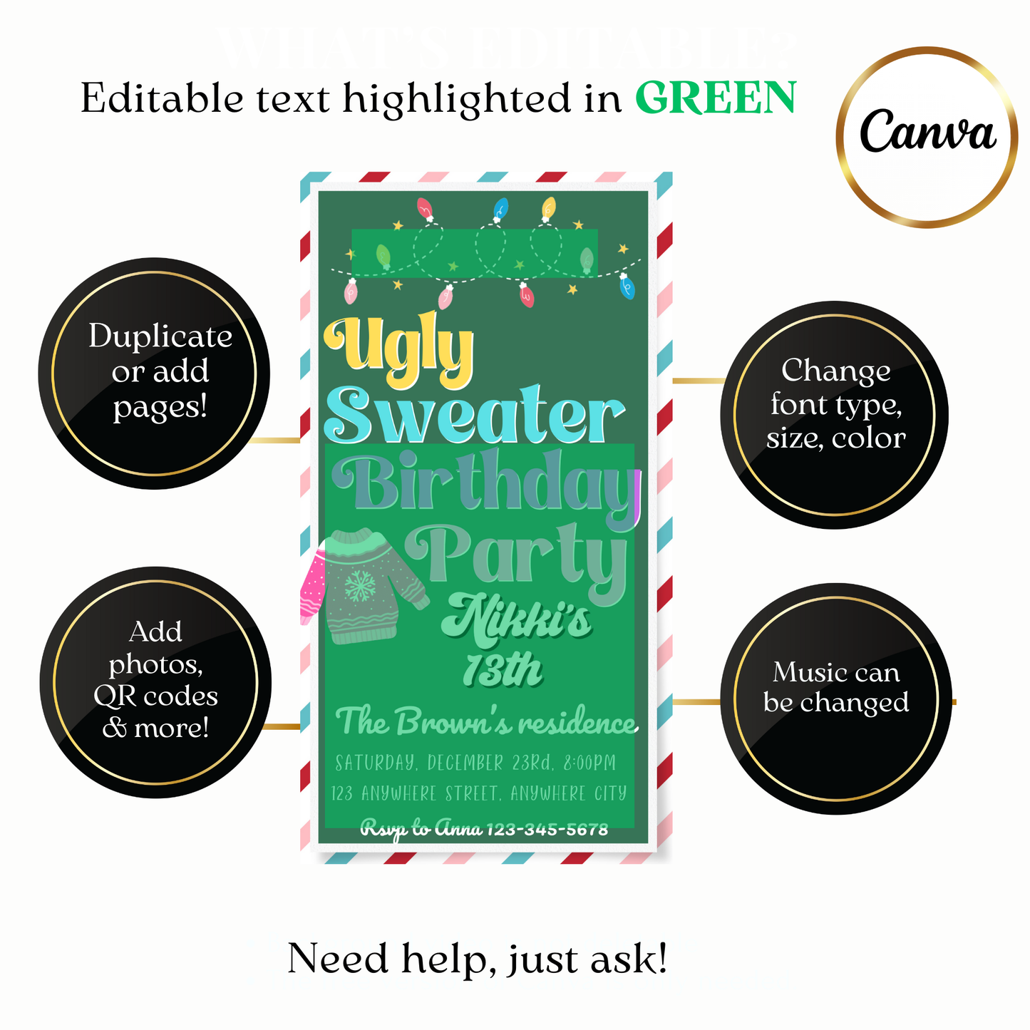 Editable Teen Ugly Sweater MP4 template with seasonal icons