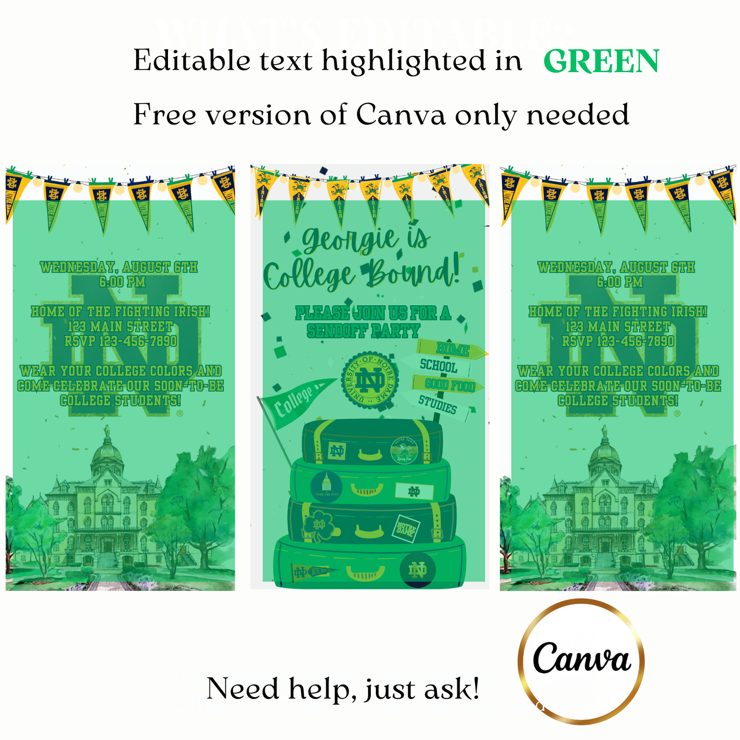 Notre Dame College Send Off Video Invitation – Irish Pride Trunk Party Evite with Music