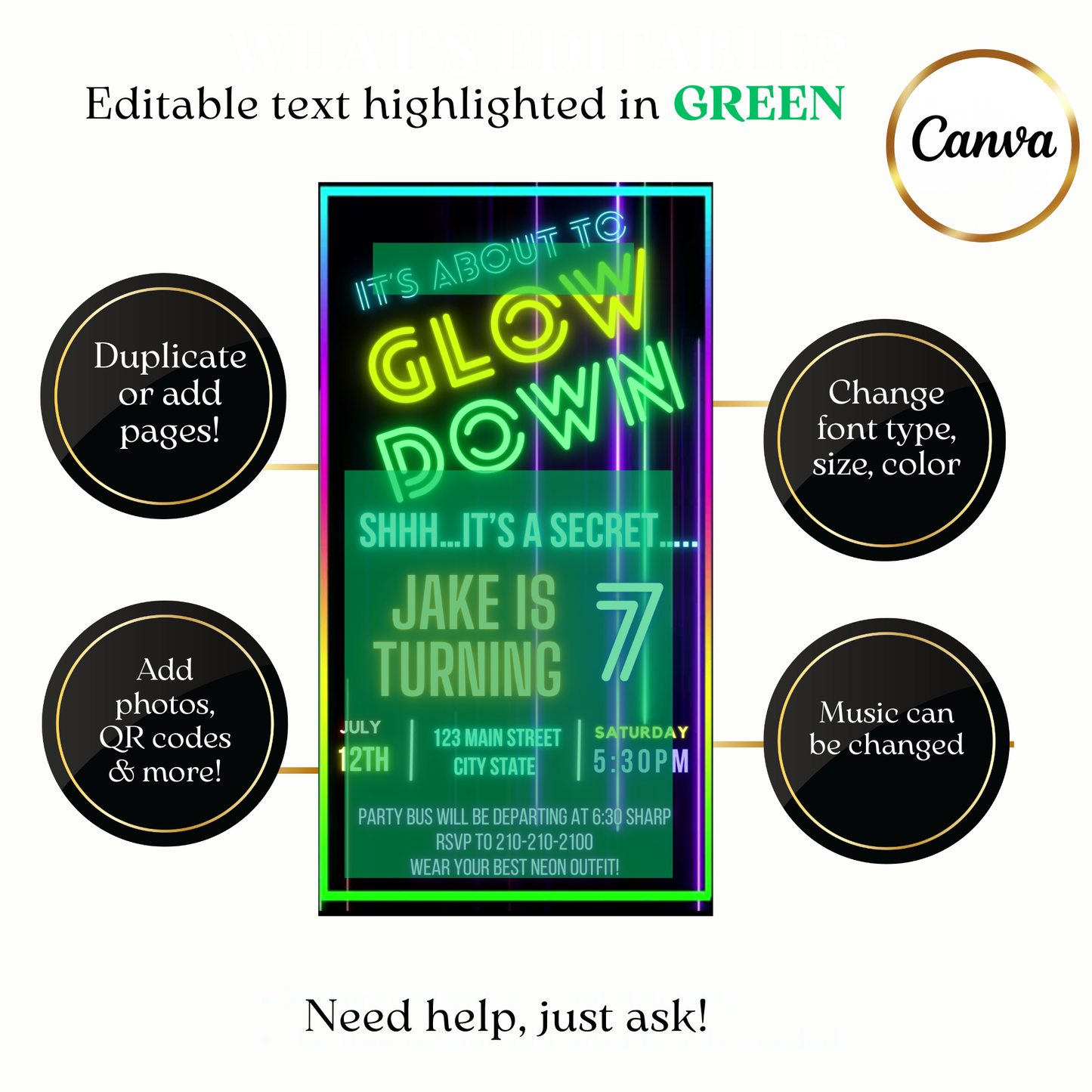 Animated Neon Glow Down video invitation with glowing fonts