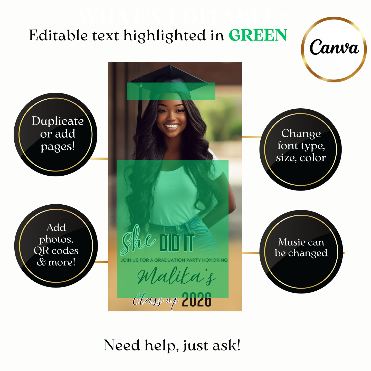 Graduation gold-accented video invitation shared via WhatsApp