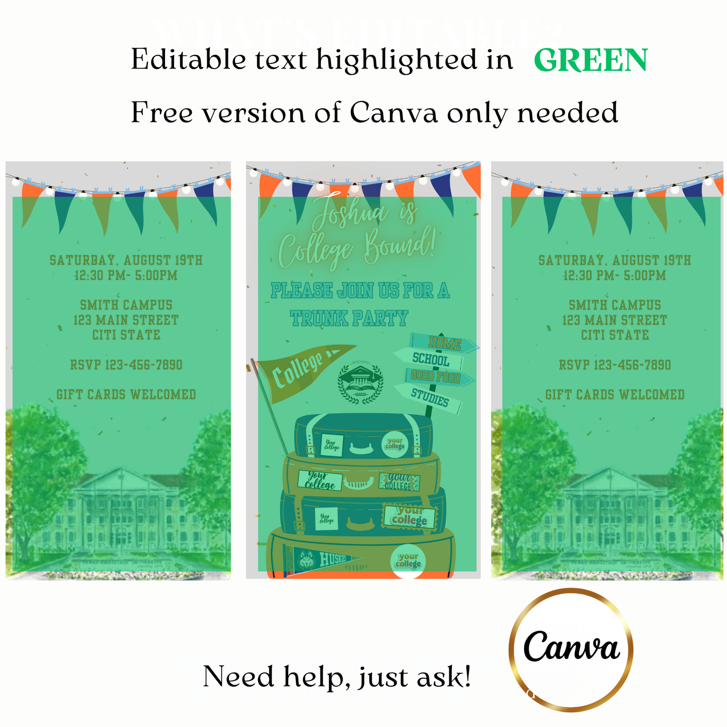 Editable Trunk Party Evite for Graduates for Mobile Sharing