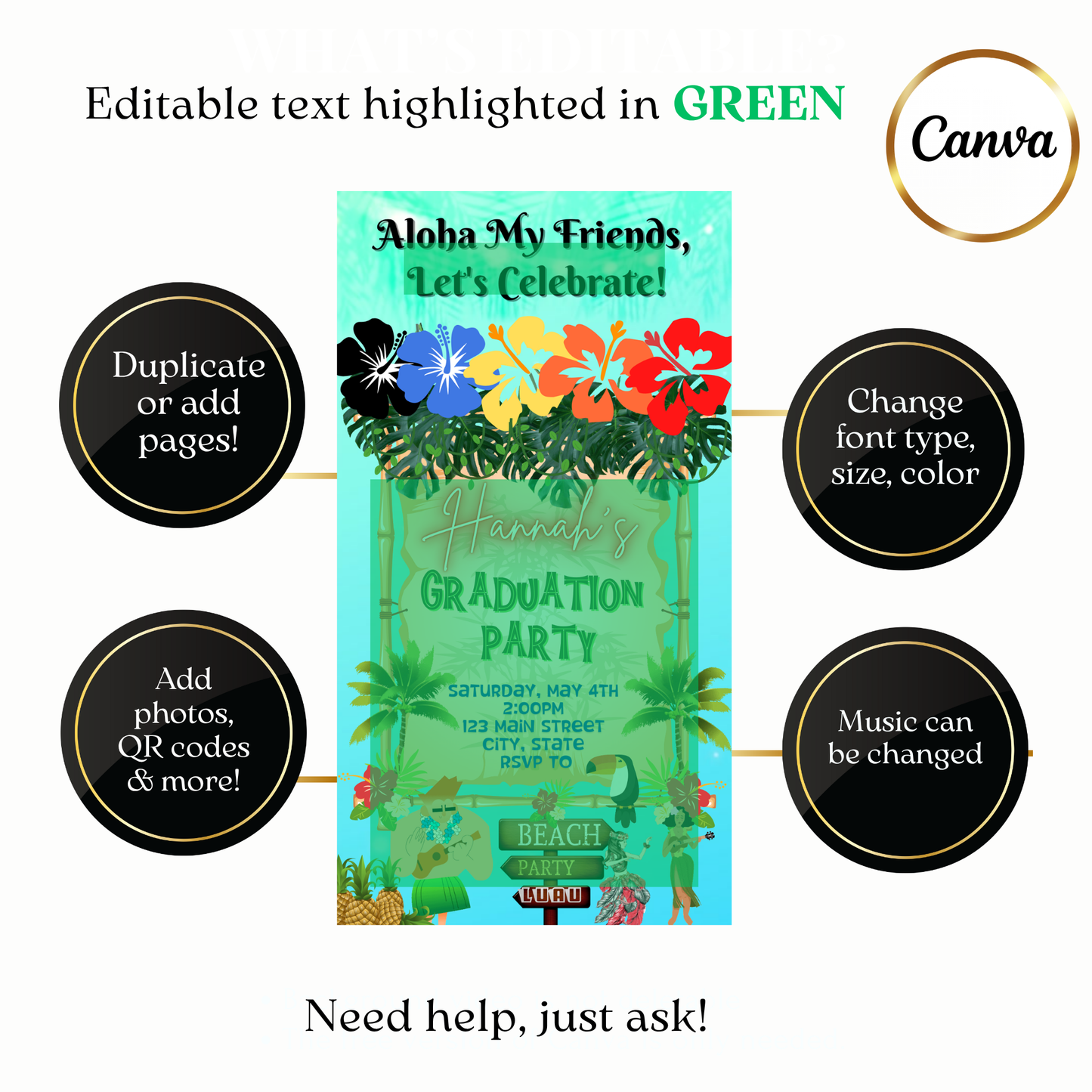 Animated Tropical Luau Digital Video Invitation Evite