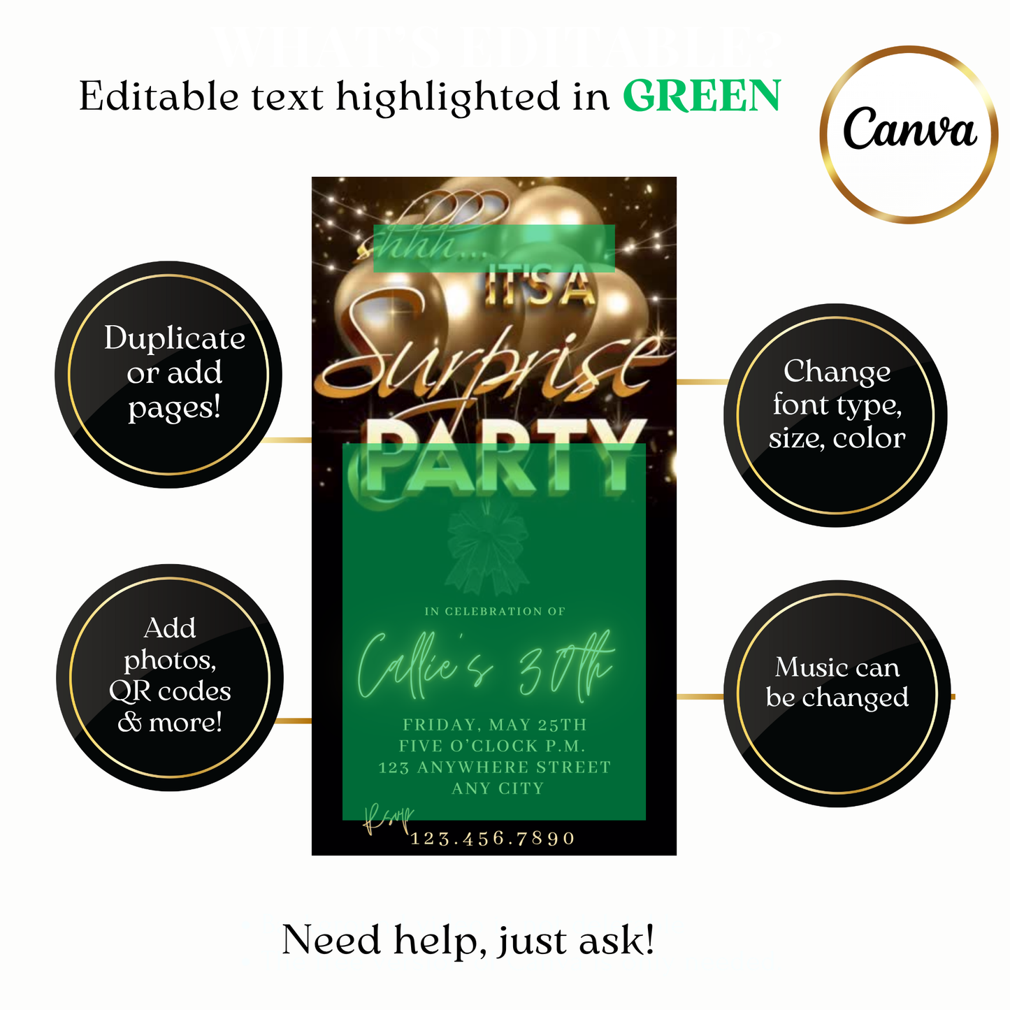Surprise Gold Balloons Video Invitation Instant Download