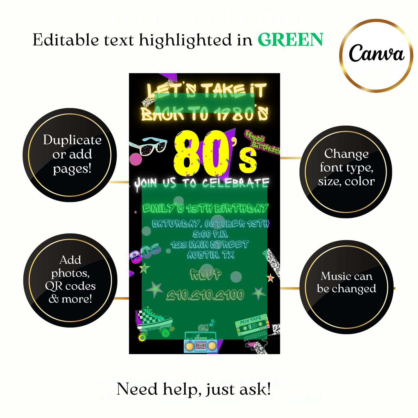 Animated 80s Throwback Theme Video Invitation Evite (80s, 90s, boombox)