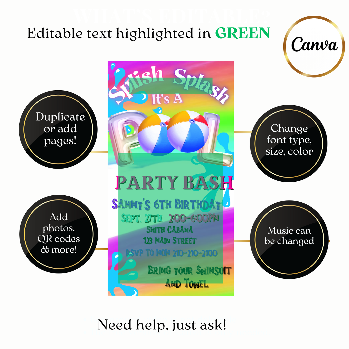 Summer Pool Party Bash Video Invitation Instant Download