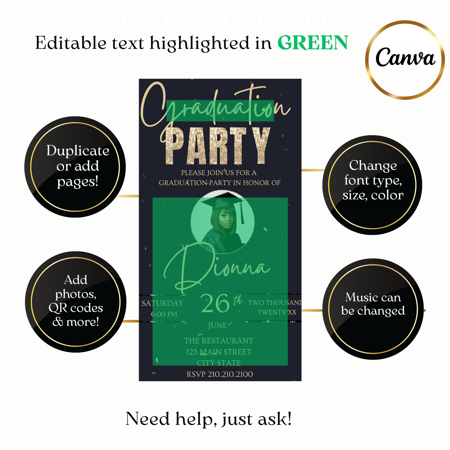 Animated Elegant Gold Cap Digital Video Invitation Evite