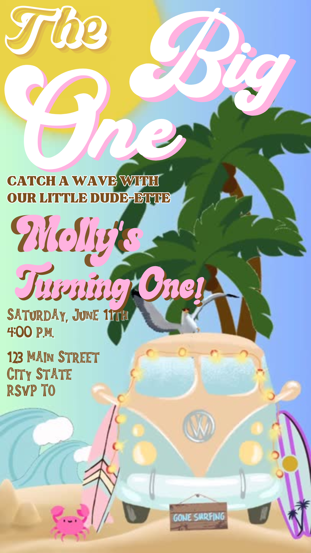 Retro Surf Van Beach Video Invitation Social Media Invite