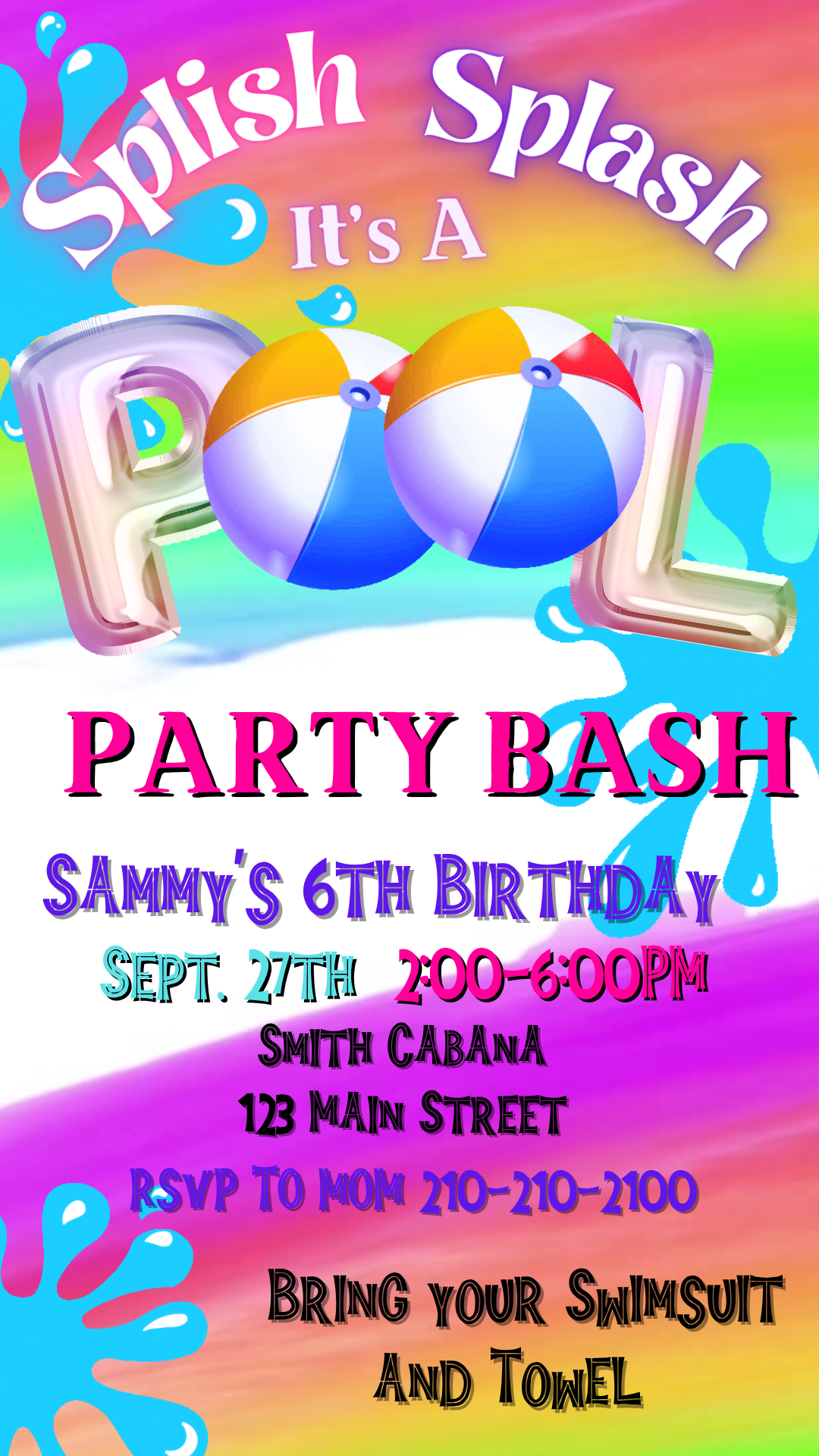 Summer Pool Party Bash Video Invitation Social Media Invite