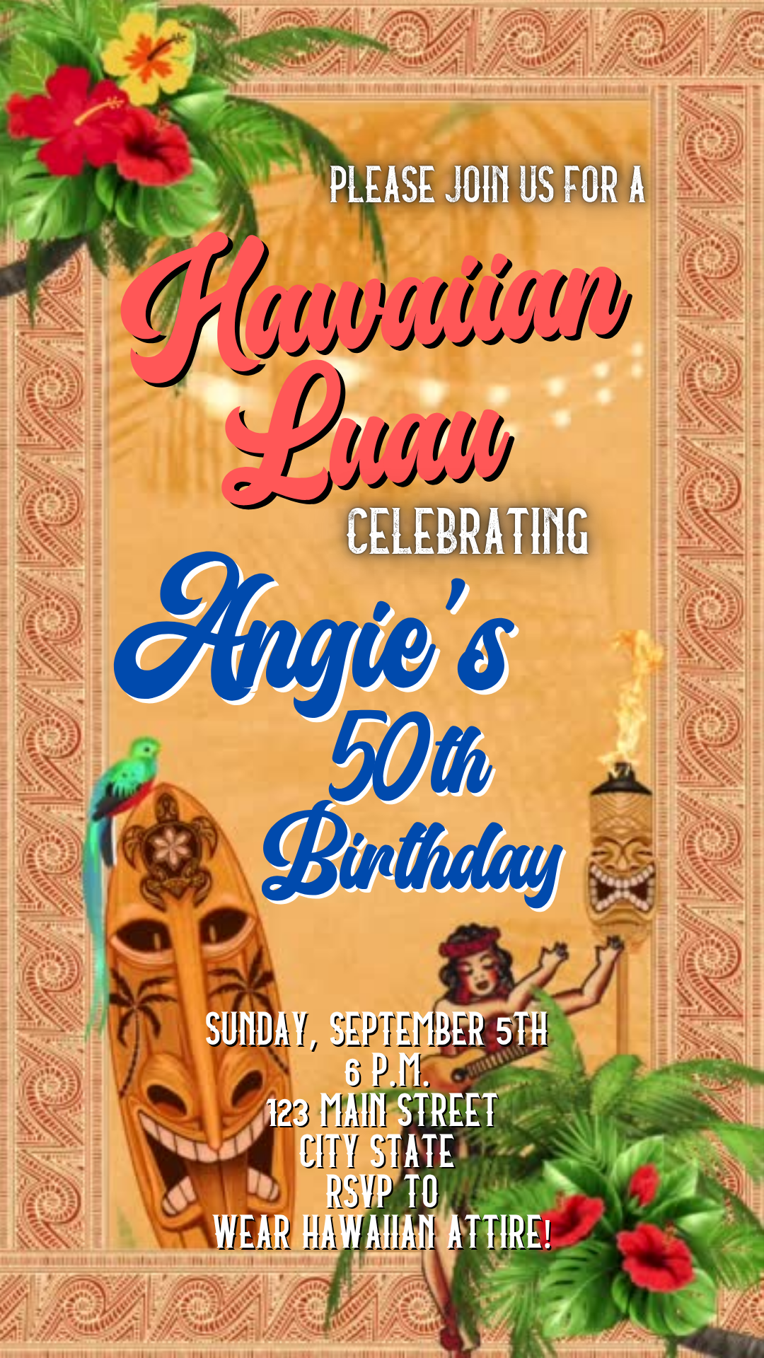 Classic Hawaiian Luau Video Invitation Canva Editable