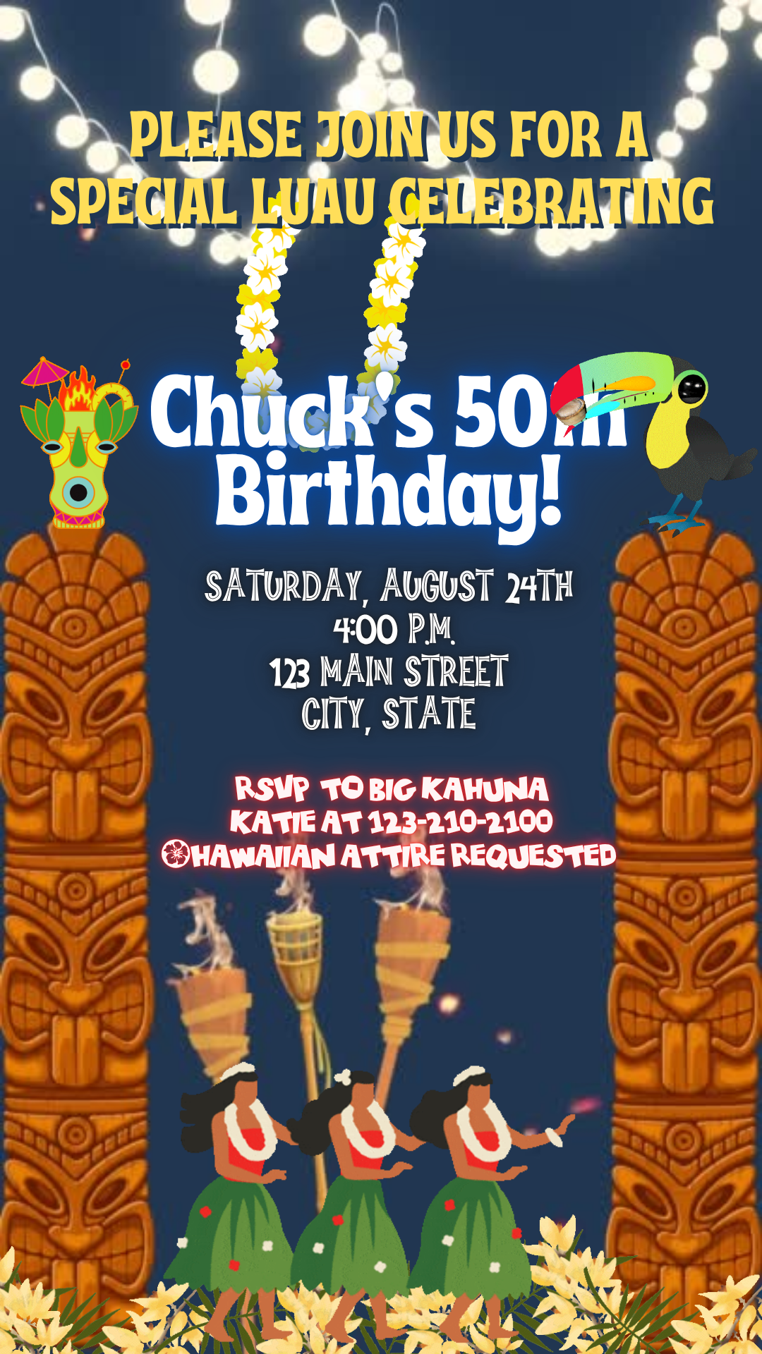 Big Kahuna Luau Video Invitation Canva Editable