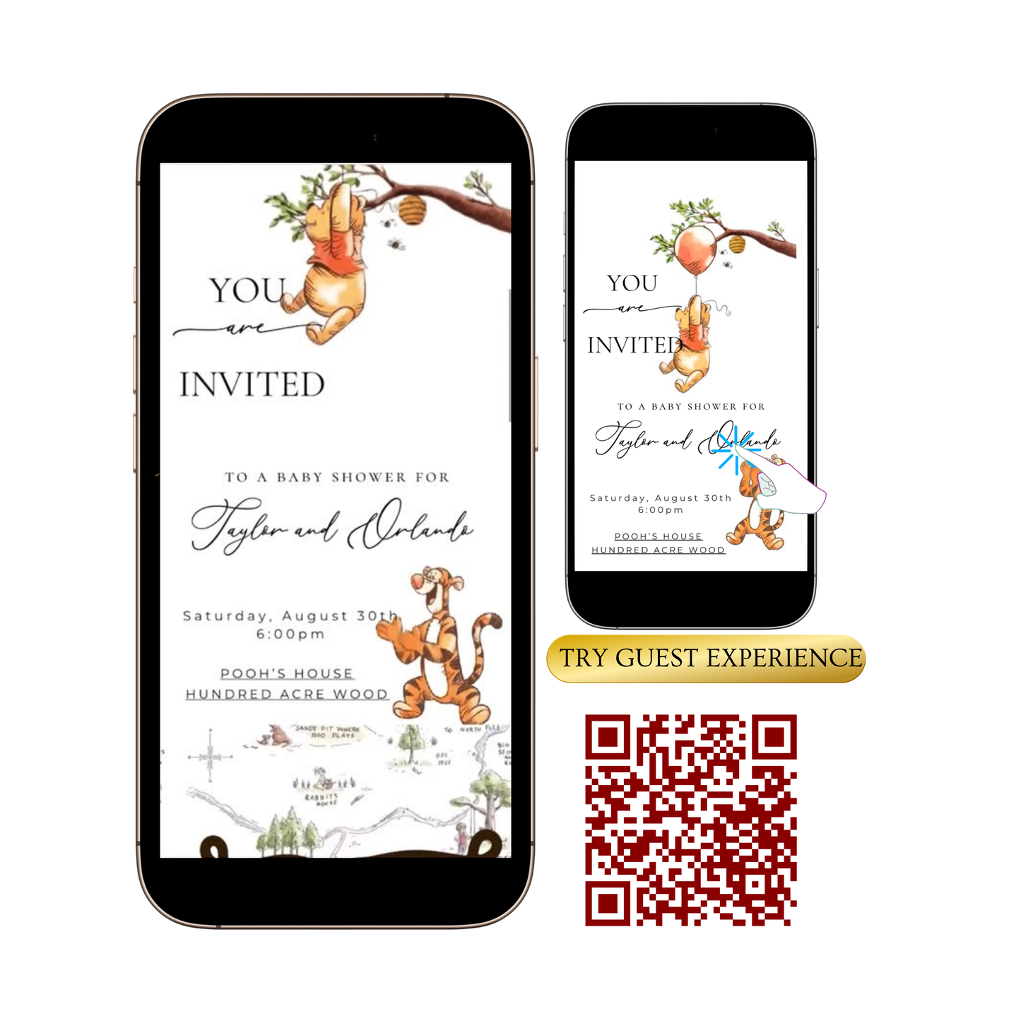 Classic Winnie the Pooh Baby Shower Invite Website with Music and RSVP | Pooh Bear Baby Shower Interactive SMS RSVP
