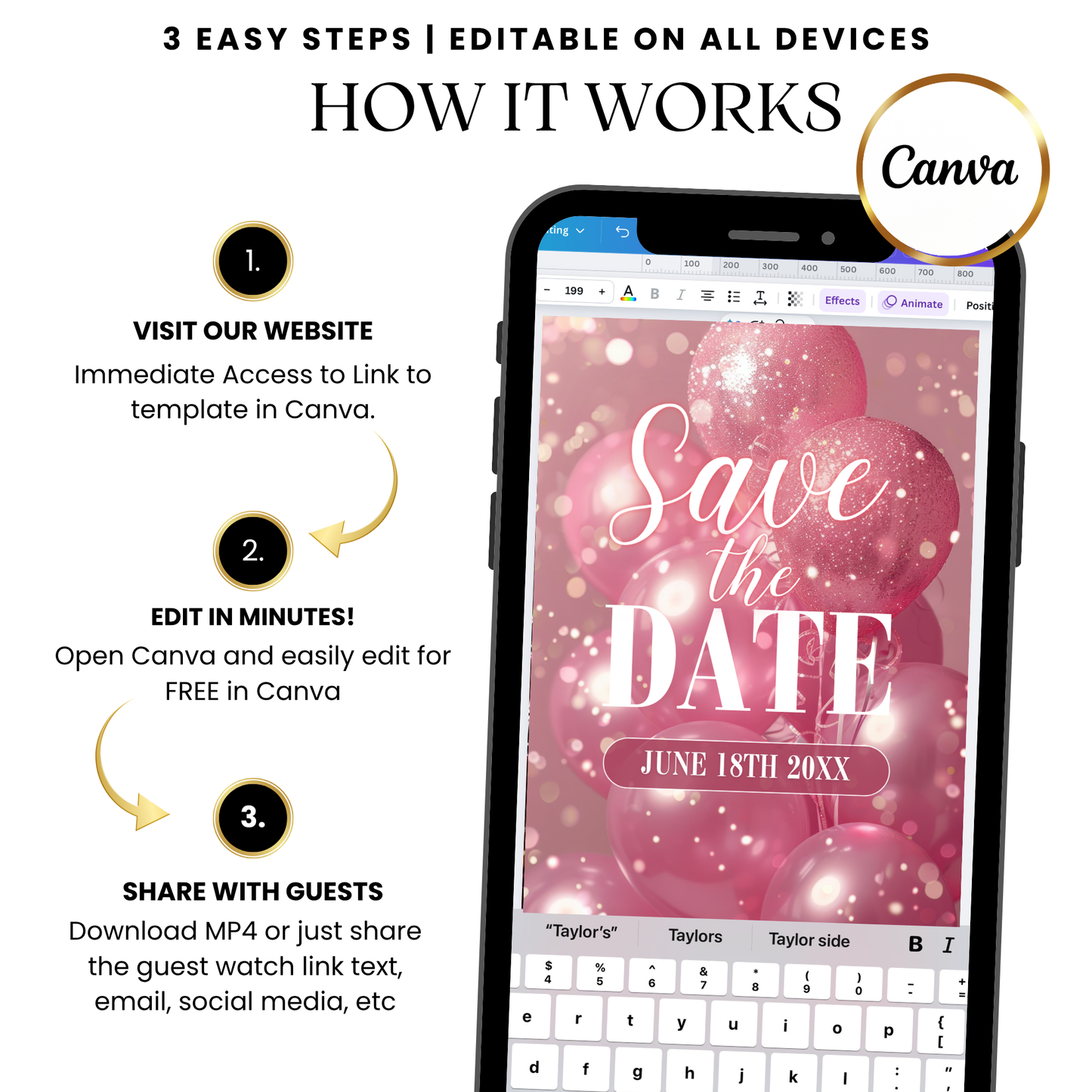 Pink Sparkle Graduation Save The Date Video Invitation with Music