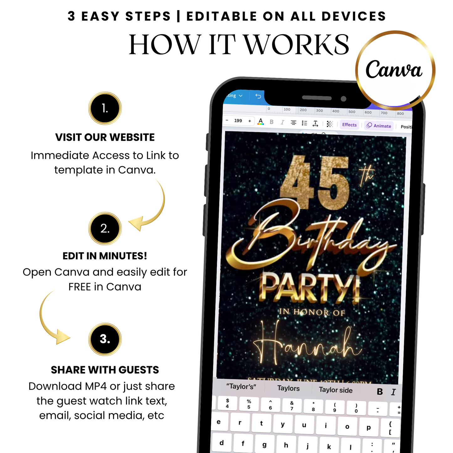 Teal Glam Digital Video Invitation Instant Download