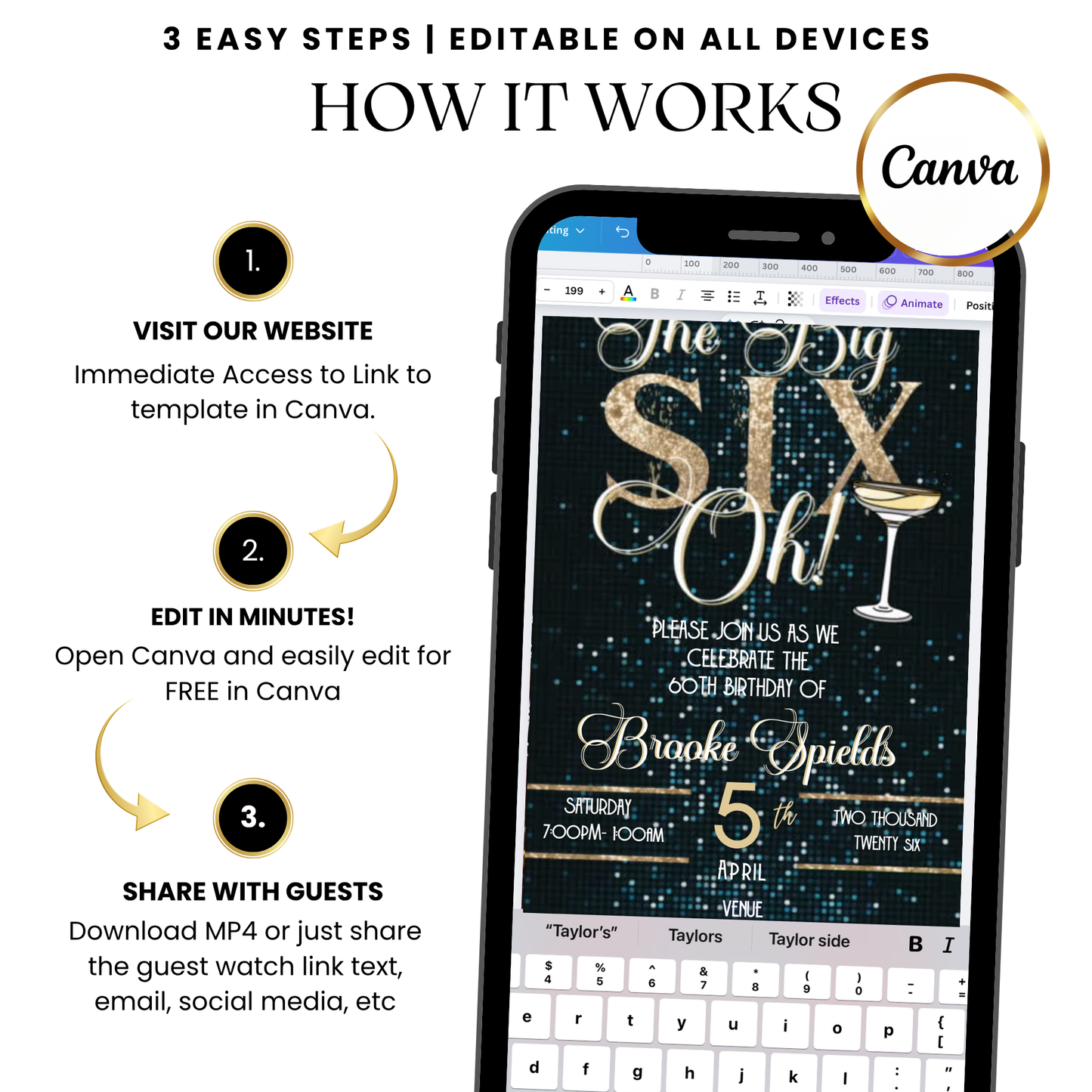 Venue slide with map pin icon and smooth fade transition