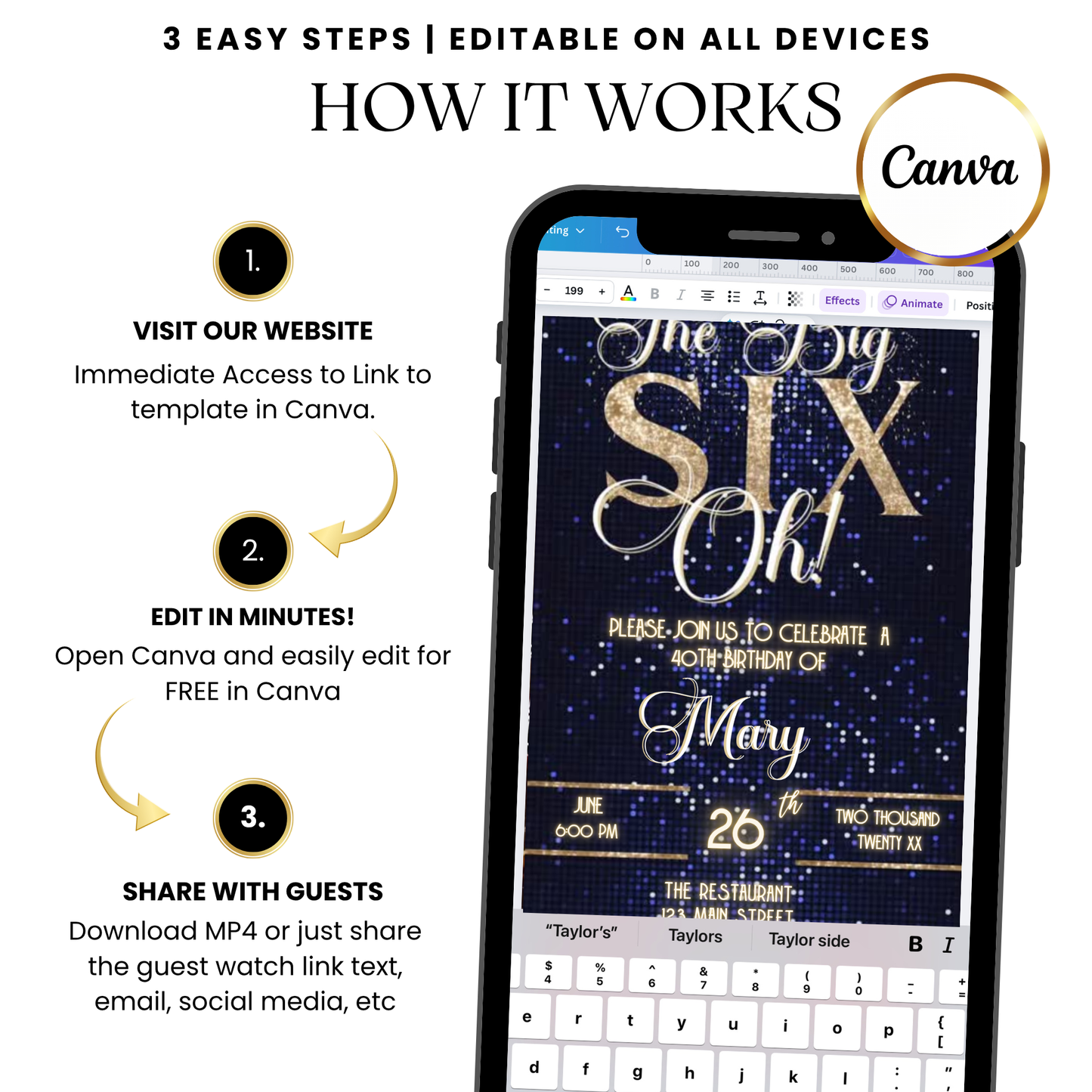 The Big Six-Oh Birthday Video Invitation – Blue and Gold Sequin Theme with Music