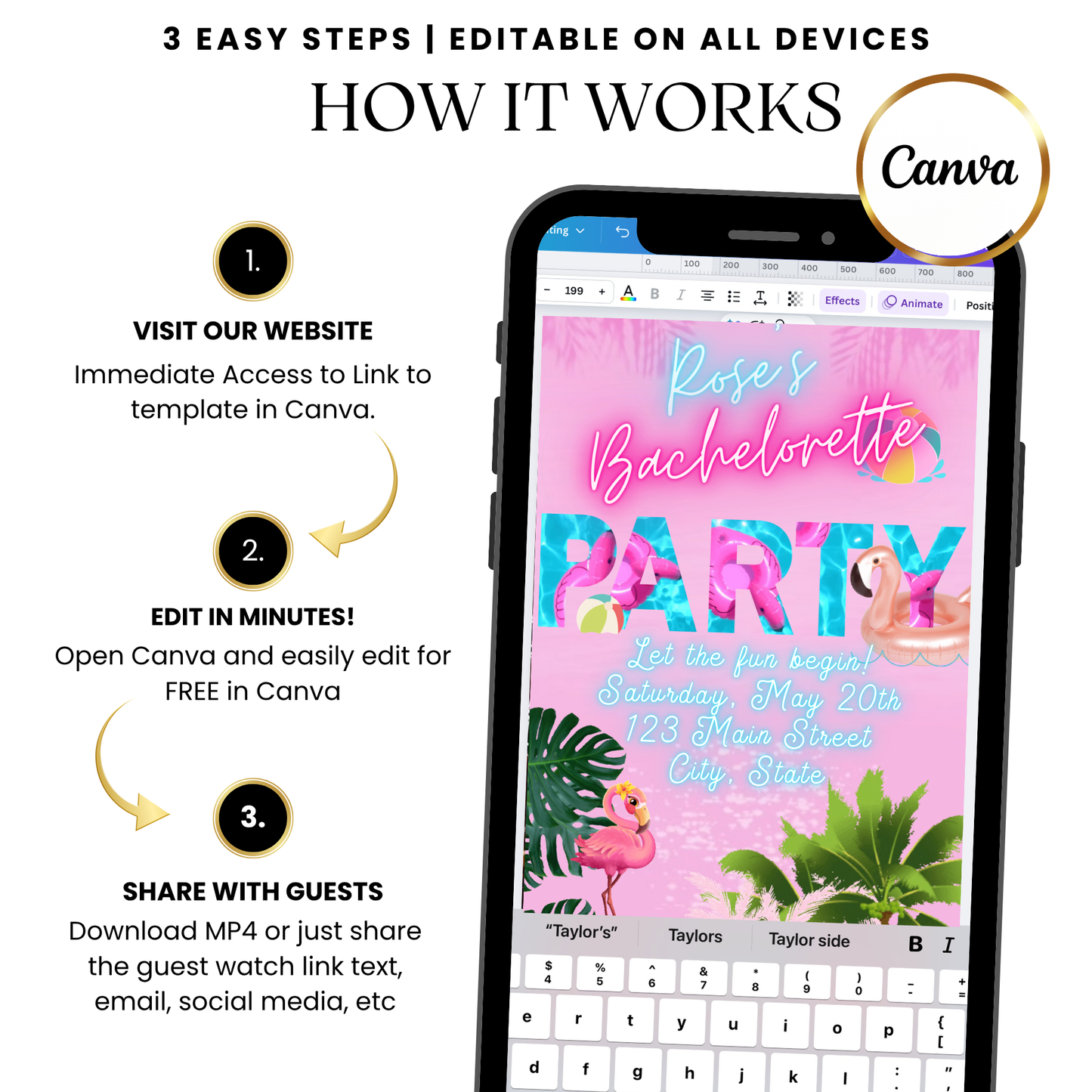 Pink Flamingo Pool Party Video Invitation