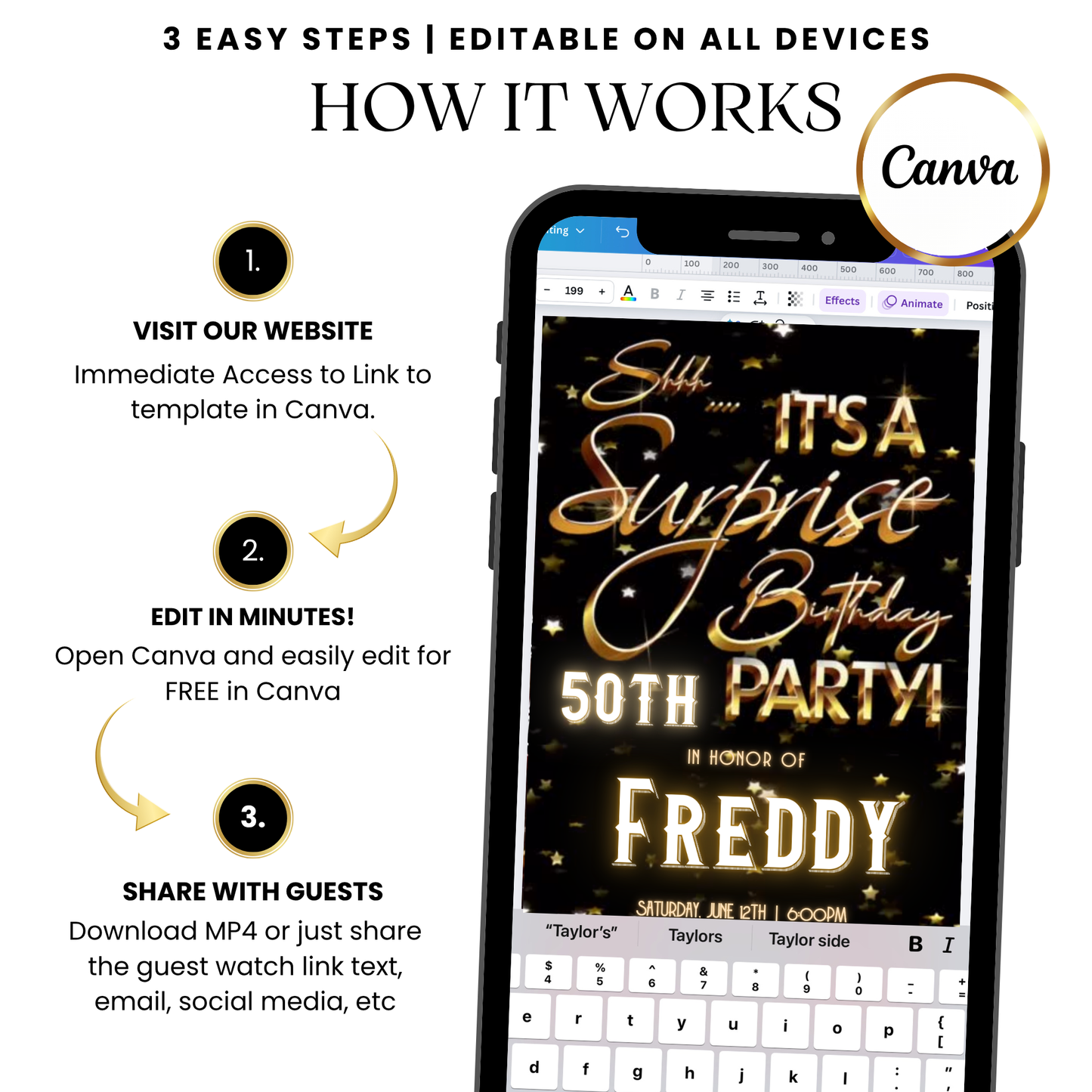 Shimmer Surprise Digital Video Invitation Instant Download