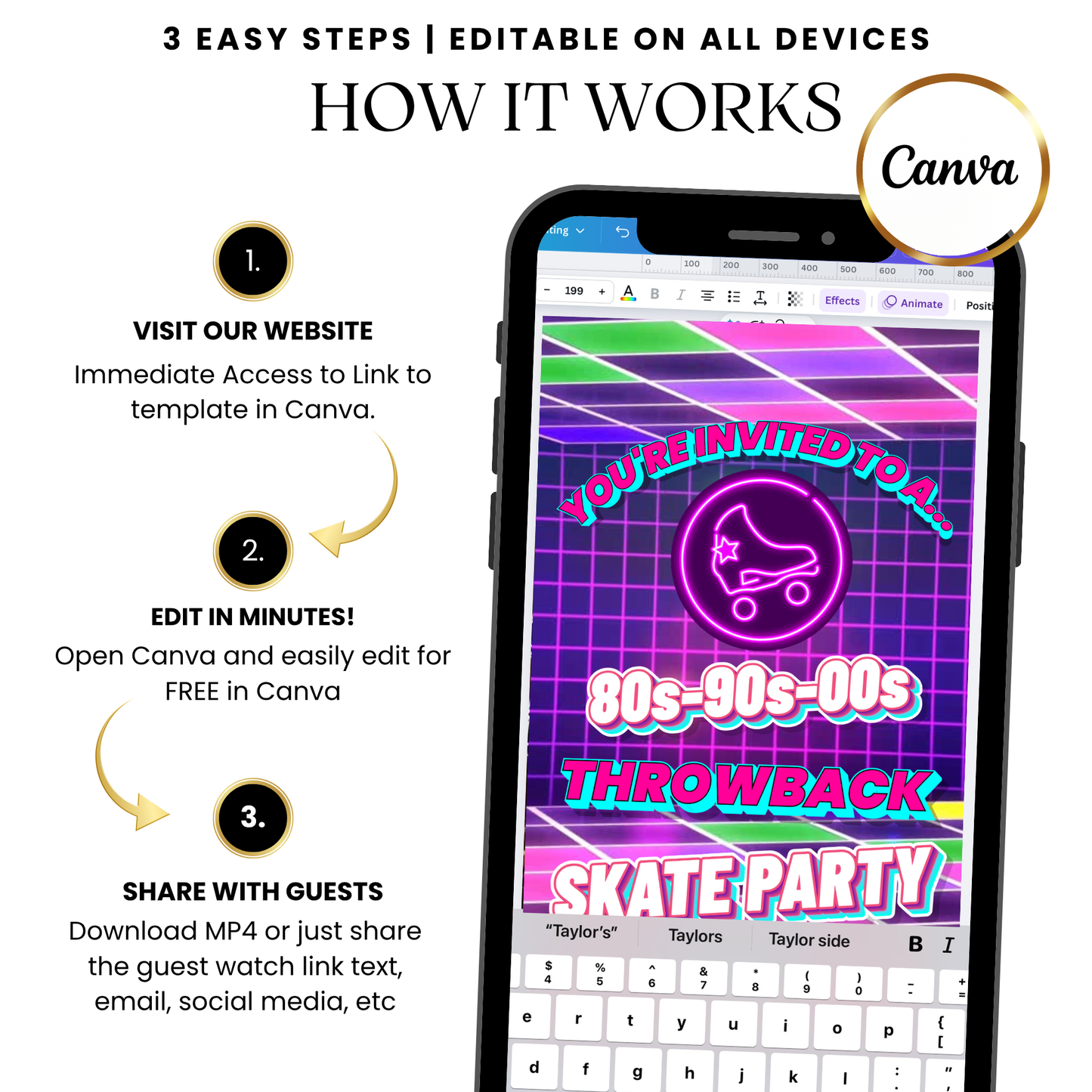 80s 90s 2000s Throwback Roller Skating Video Invitation
