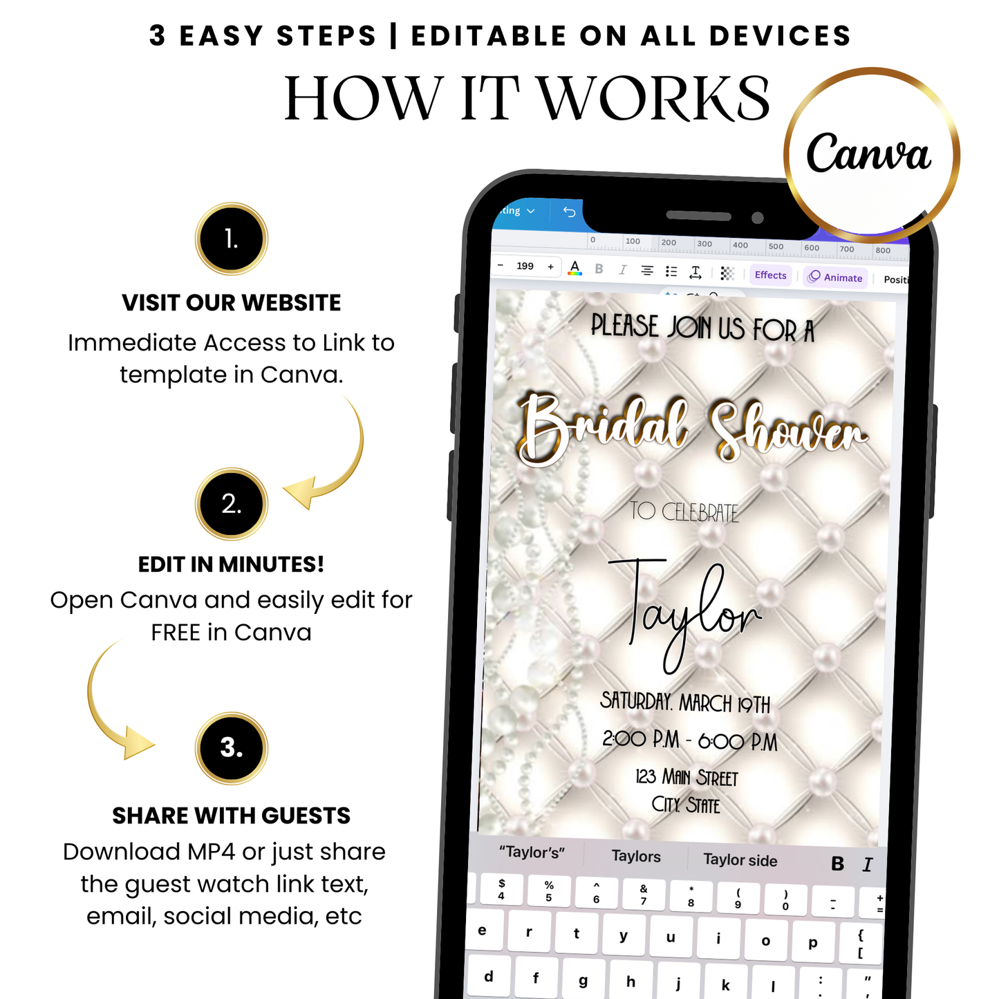 Group text thread with reactions to digital bridal invitation