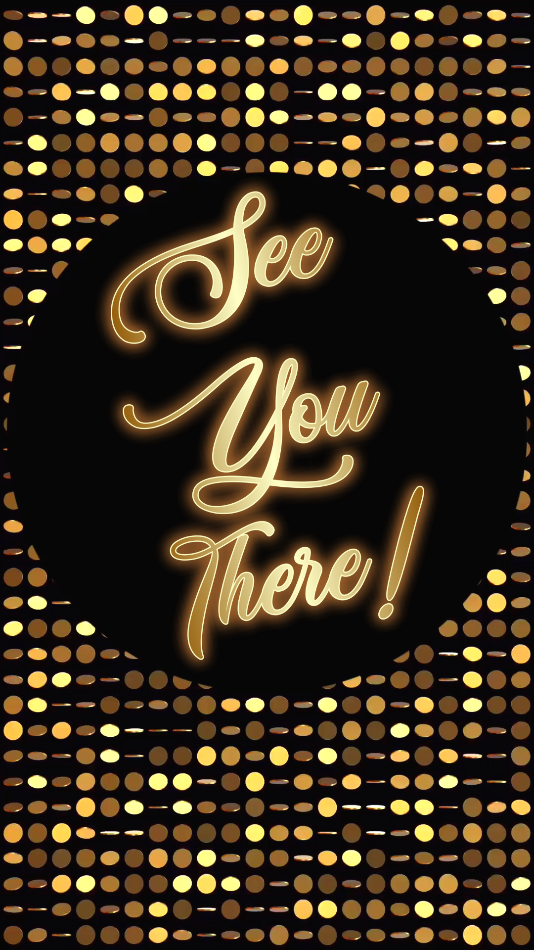 Animated disco-themed video invitation with gold glitter effects