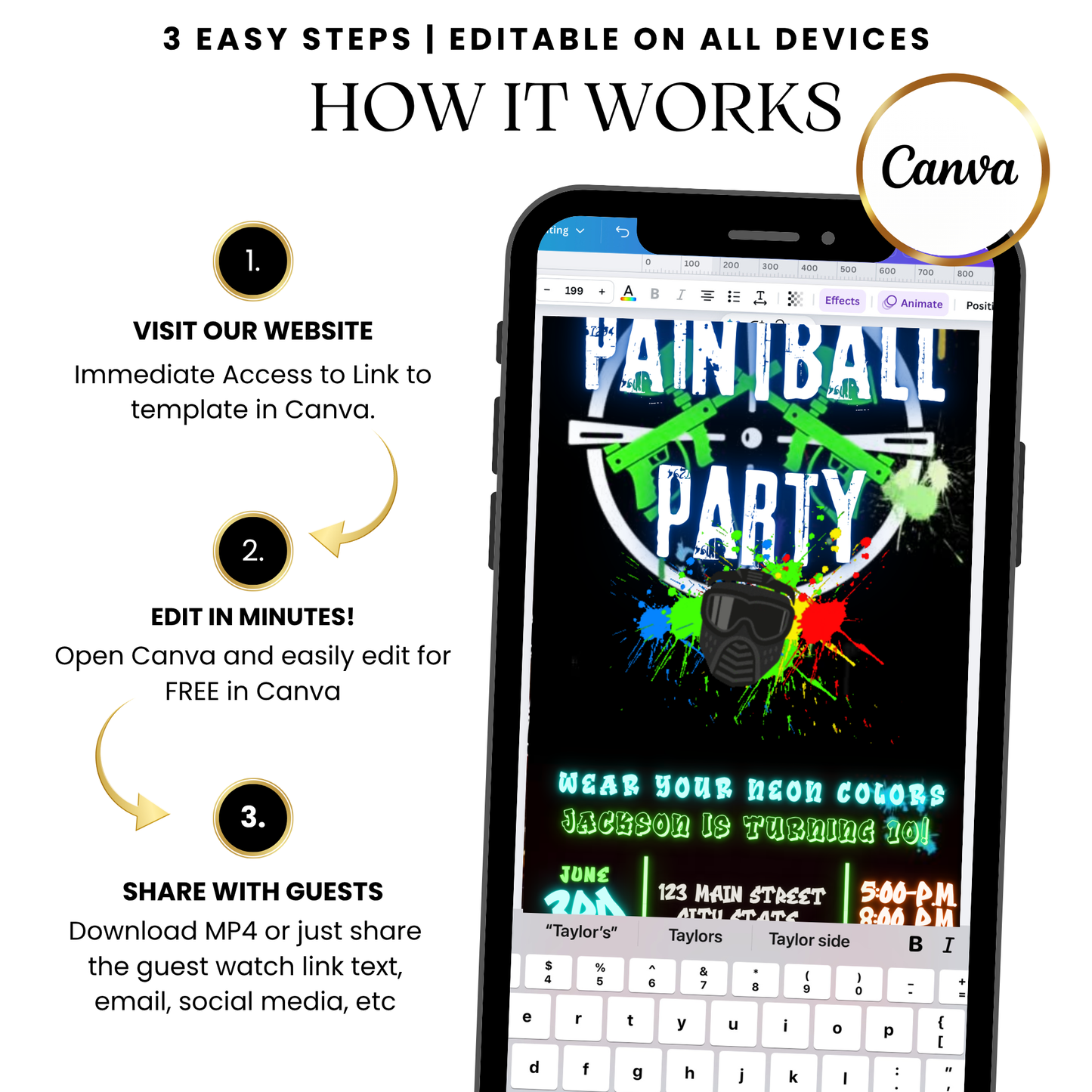 Neon Paintball Party Video Invitation with Music