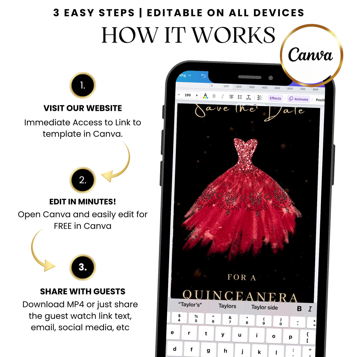 Elegant Red Quinceañera Save the Date Video Invitation