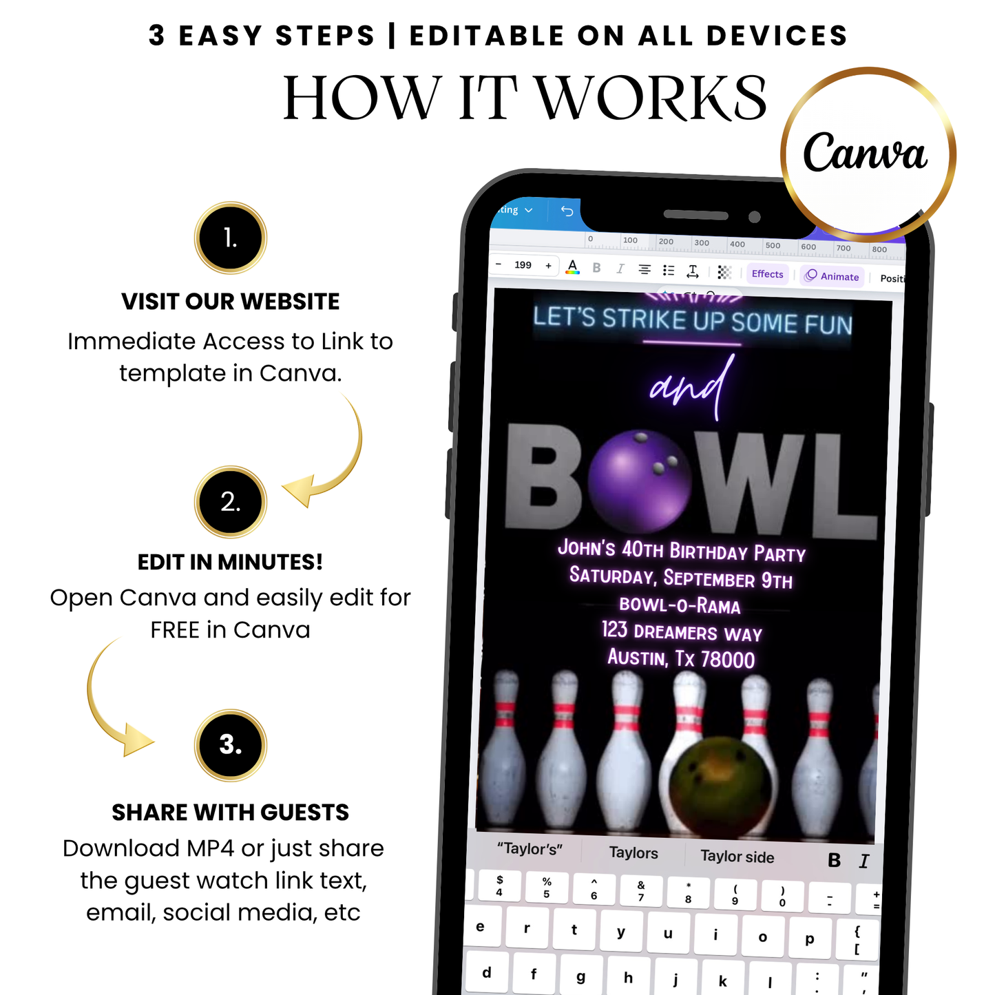 Retro Bowling Alley Video Invitation with Music