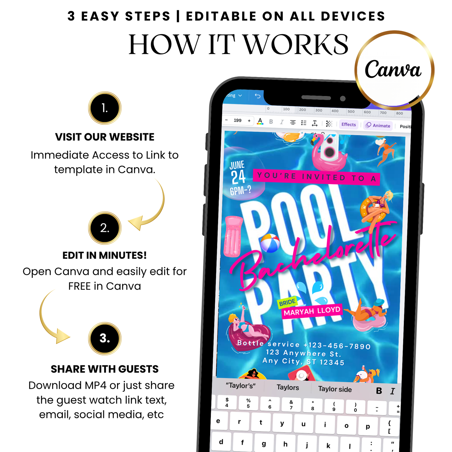 Summer Pool Bash Digital Video Invitation with Music