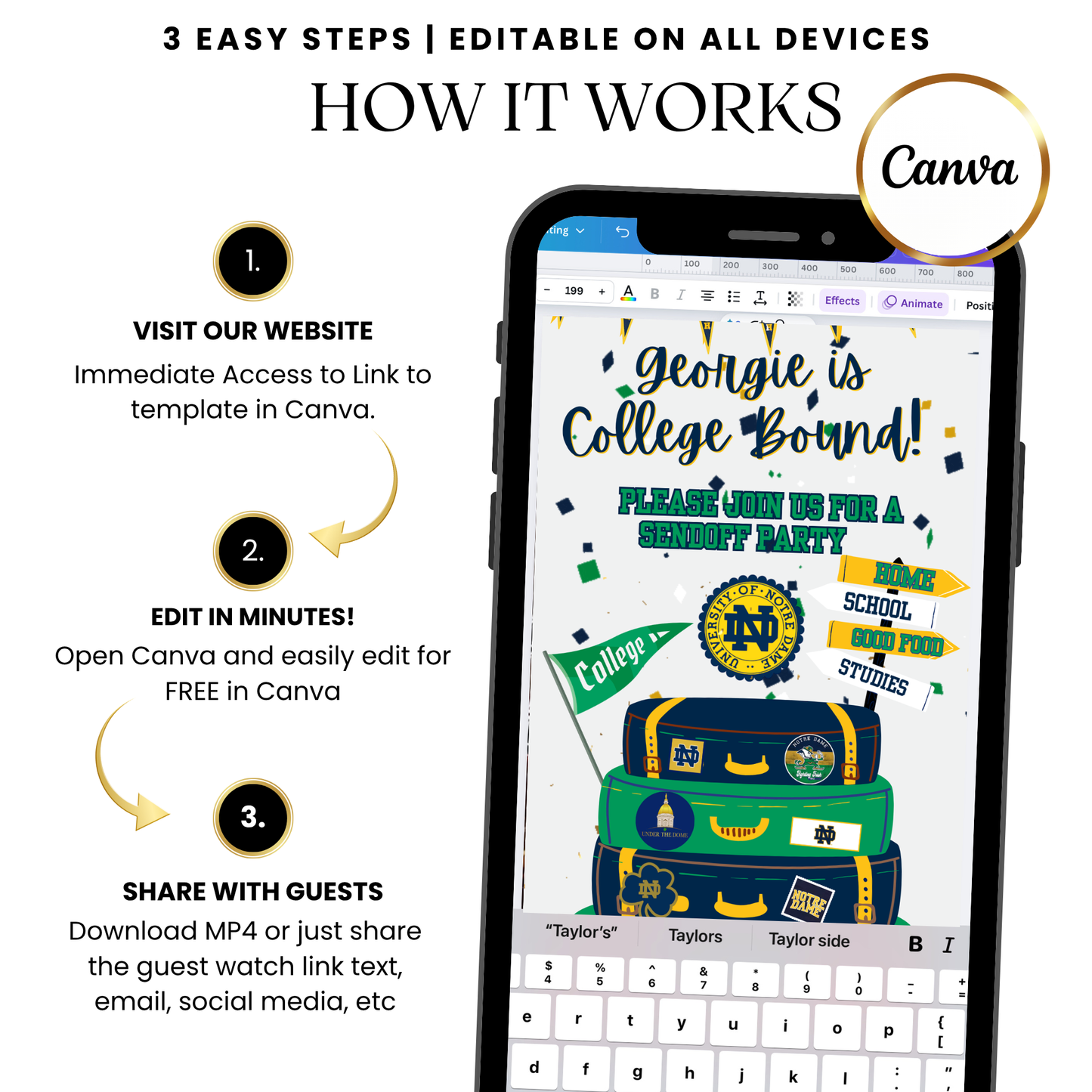 Notre Dame College Send Off Video Invitation – Irish Pride Trunk Party Evite Instant Download