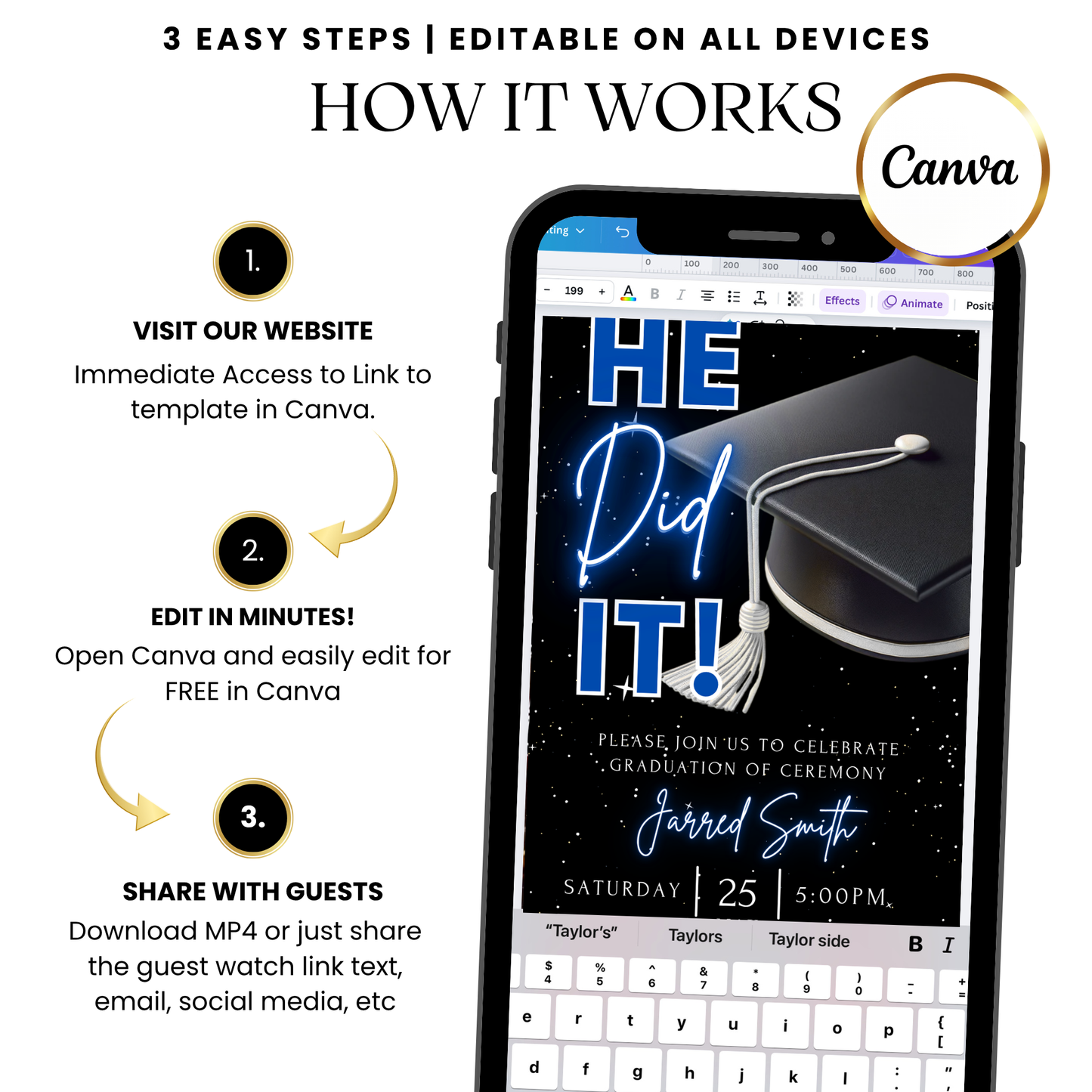 He Did It Graduation Ceremony Video Invitation – Blue & Silver Theme with Music