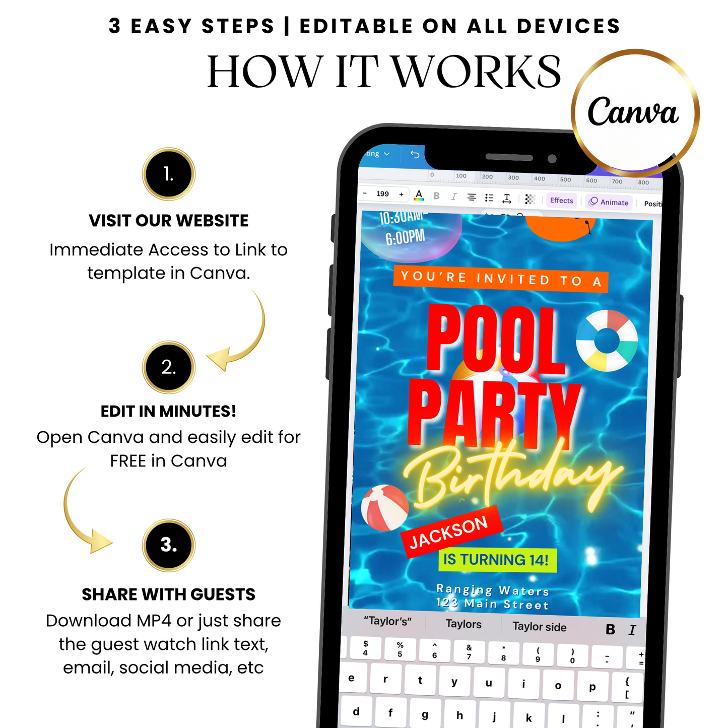 Summer Pool Party Video Invitation with Music