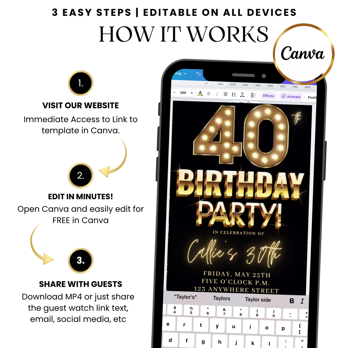 Golden Lights Party Video Invitation with Music