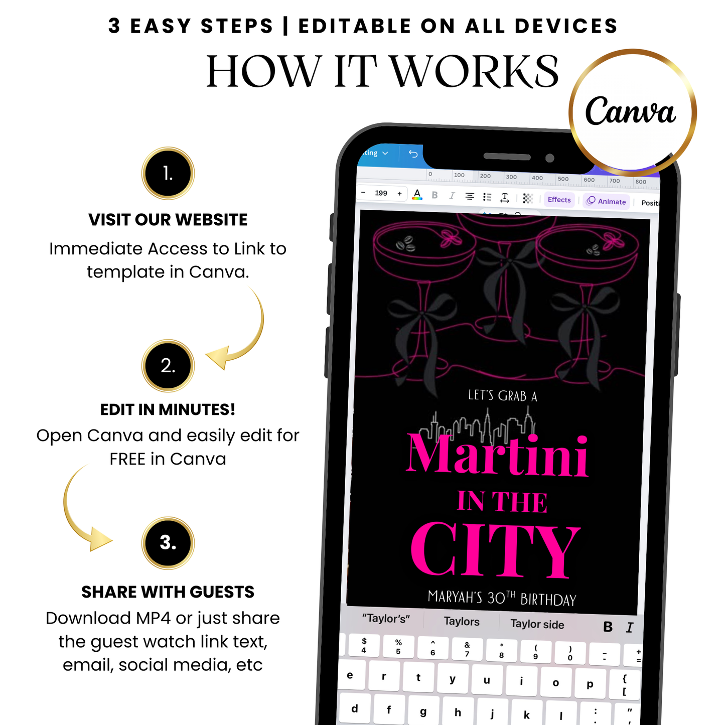 Martini in the City glam digital video invitation shared on social media