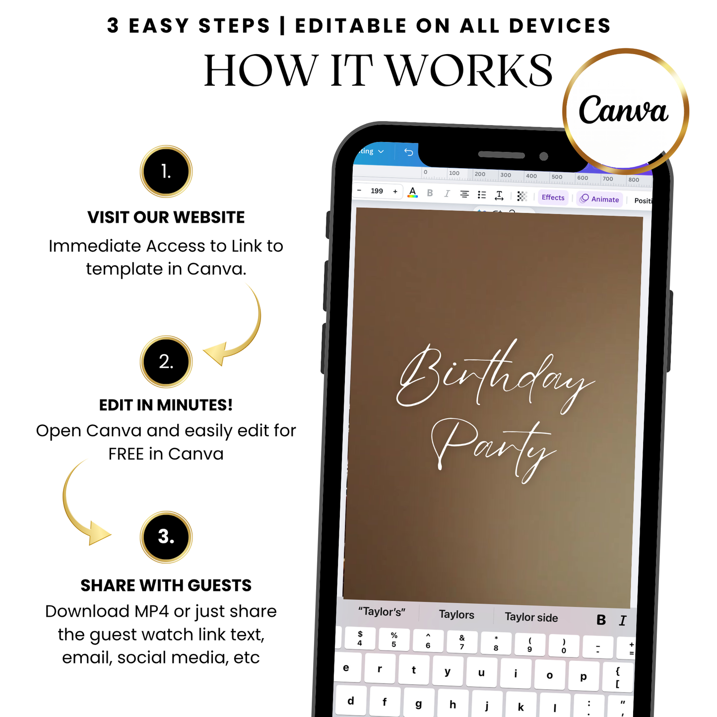 Animated Luxe Gold Birthday Party Video Invitation
