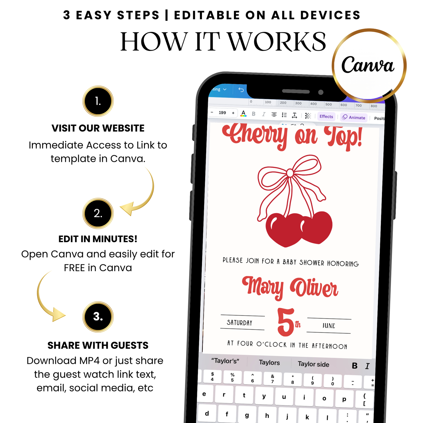 Desktop editor customizing event details on cherry video template