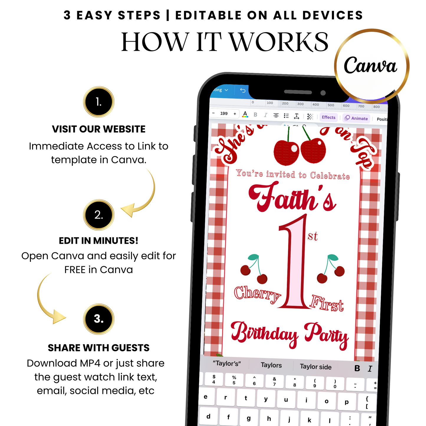 Customizable cherry party video invite with fruity graphics