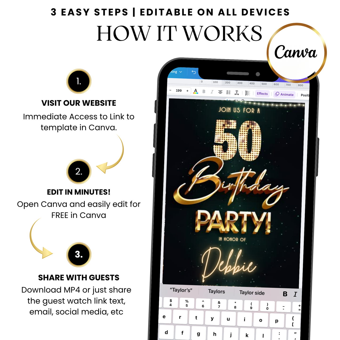 Starlit Glam Digital Video Invitation with Music