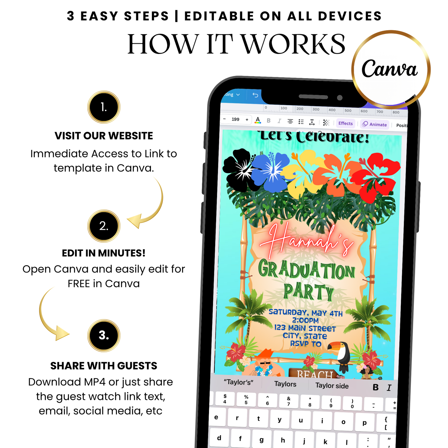 Tropical Luau Digital Video Invitation with Music