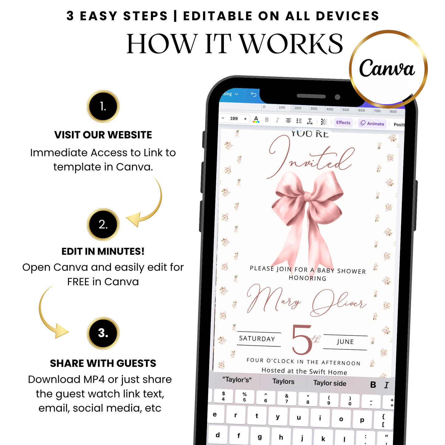 Venue card with pin icon and ribbon overlay accents
