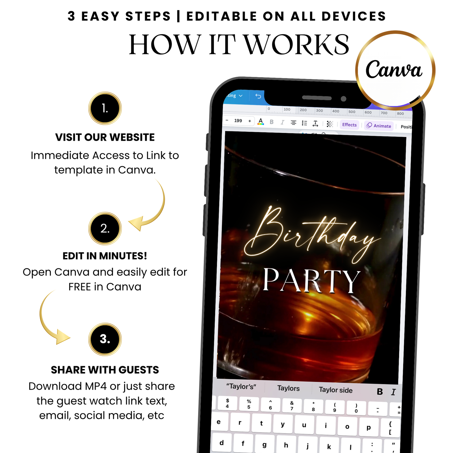 Sophisticated Mens Birthday Video Invitation