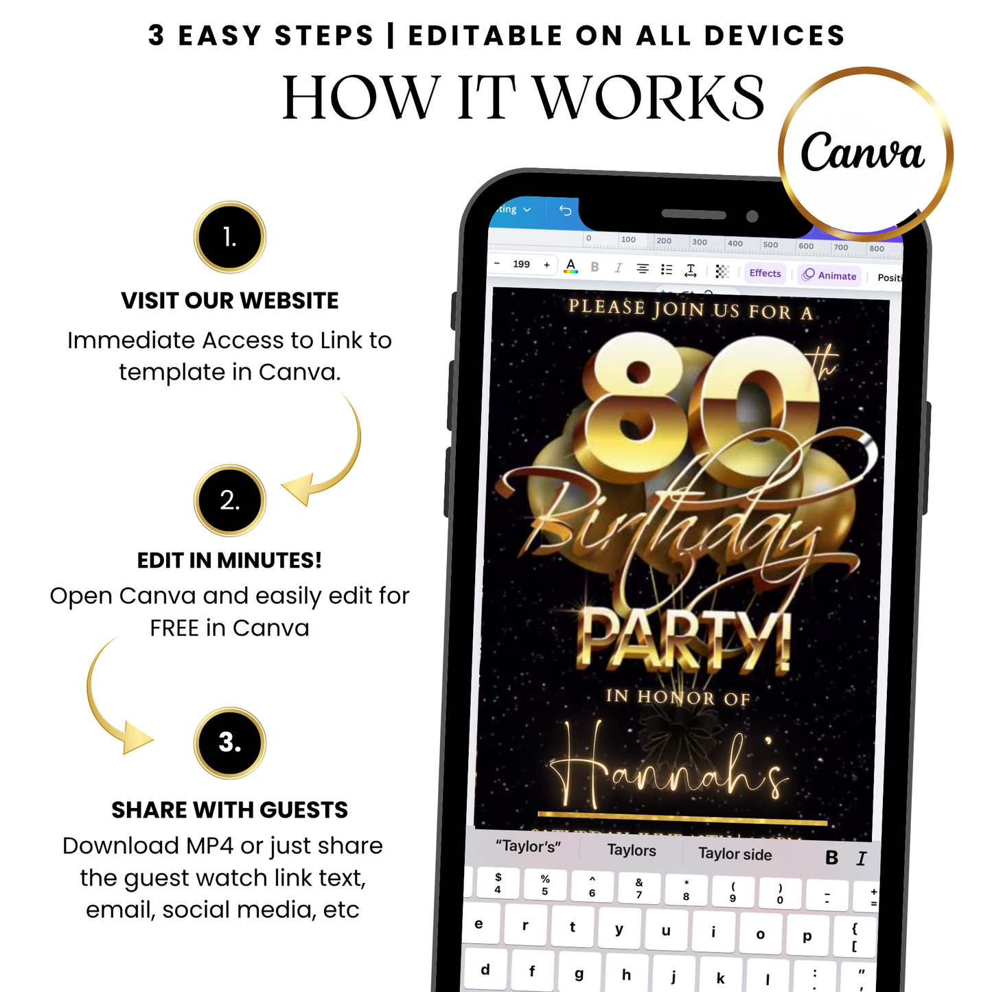 Timeless Gold Party Video Invitation with Music