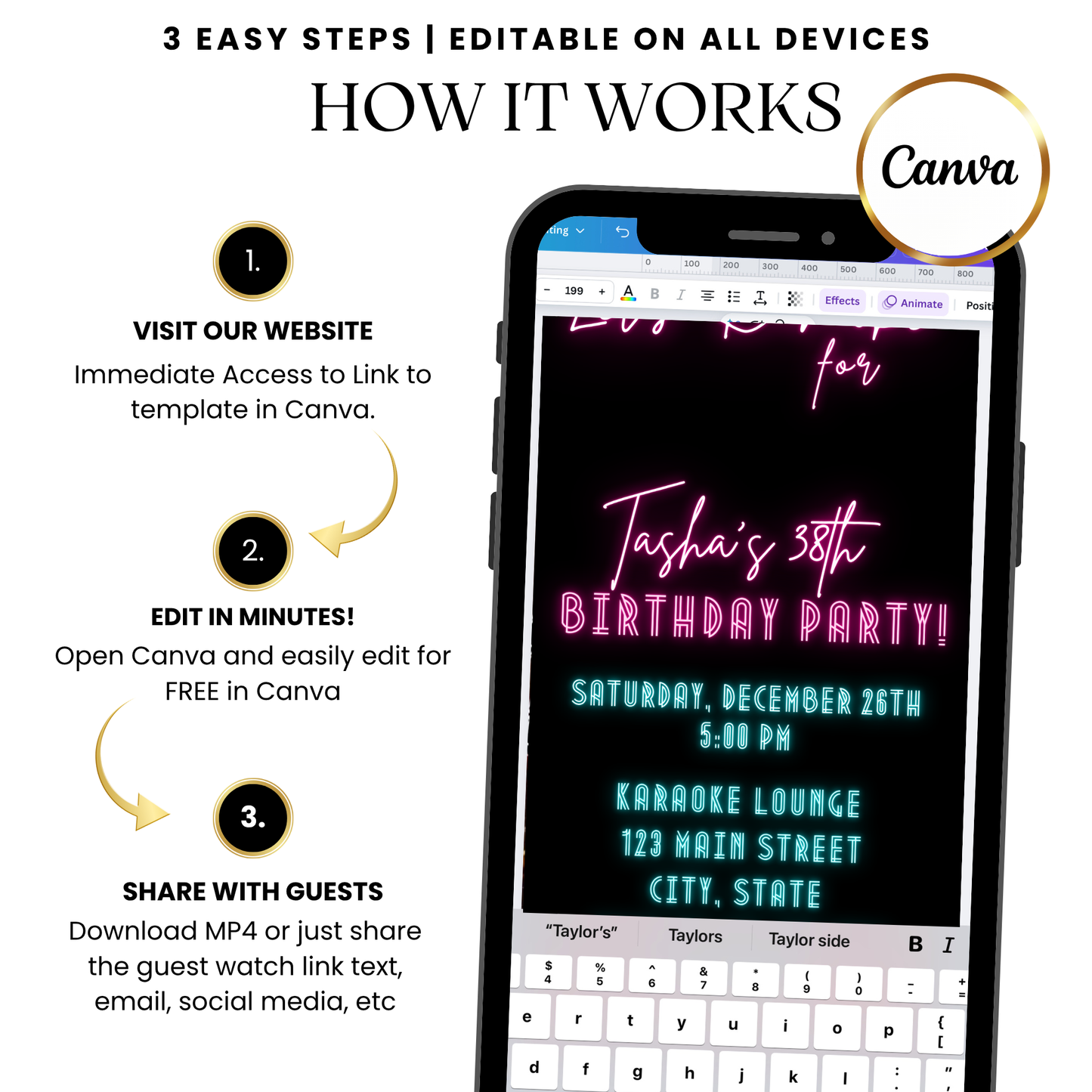 Neon Karaoke Night Digital Video Invitation Instant Download