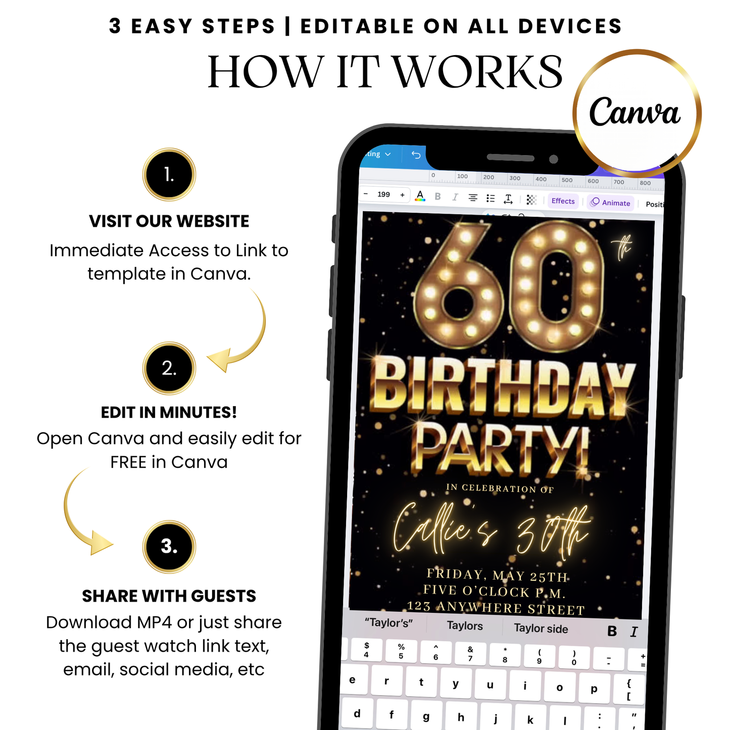 Classic Gold Party Video Invitation with Music