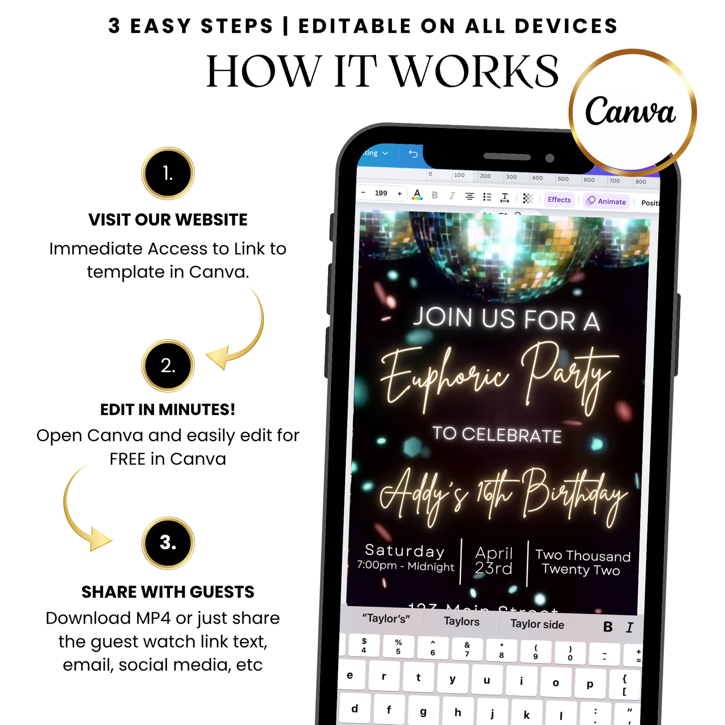 Editable Digital Disco Party Evite