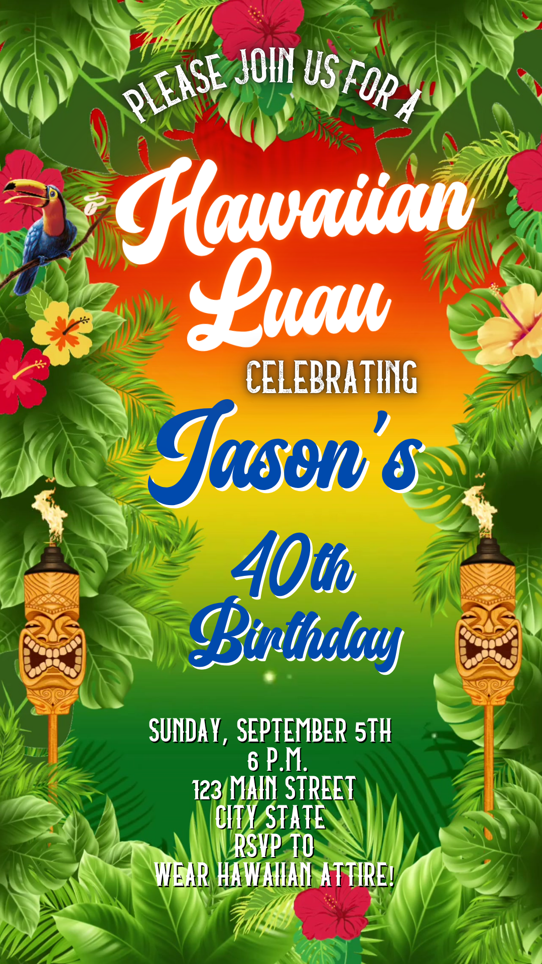 Sunset Hawaiian Luau Video Invitation Instant Download