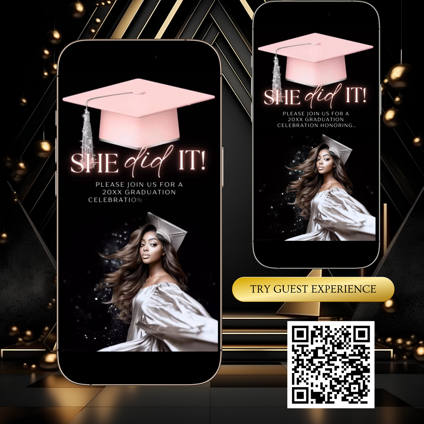 Graduation Party Video Invitation | Digital Graduation Invite for Her | Editable Online RSVP Evite Canva Template