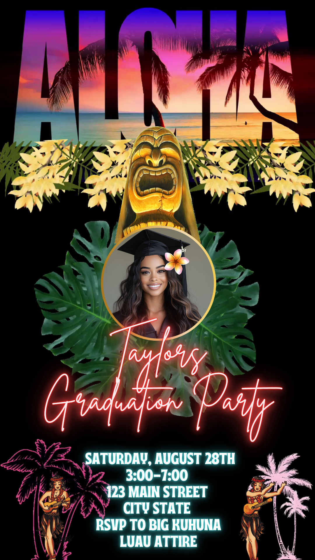 Tropical Aloha Luau Video Invitation Instant Download