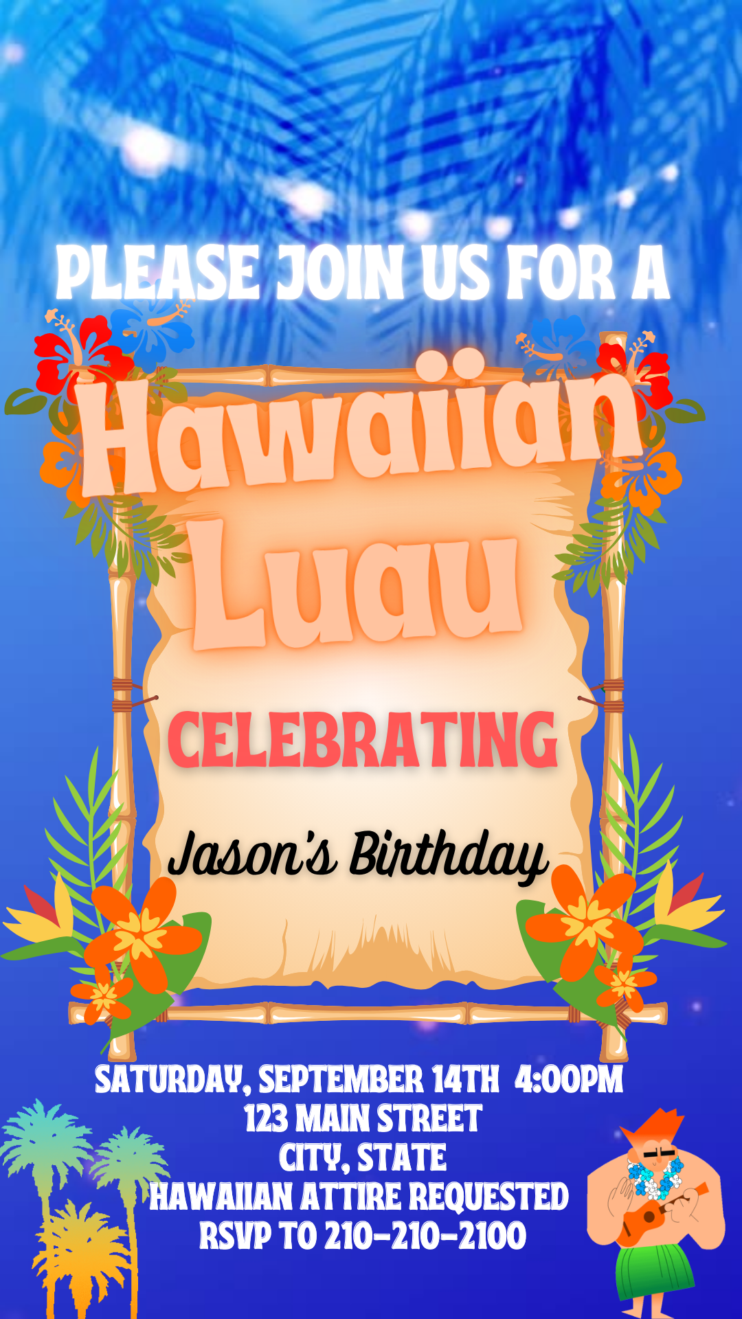 Island Tiki Party Video Invitation Canva Editable